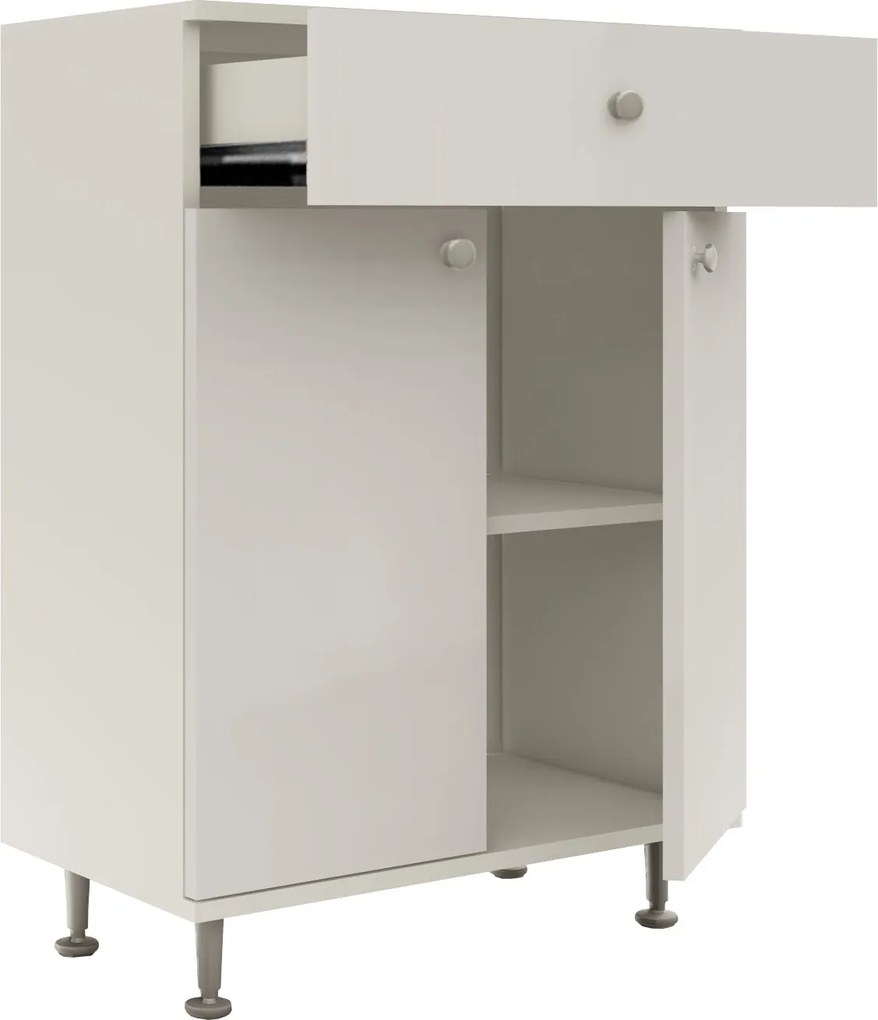 Corp Baie Zaria, 1 Sertar, 2 Usi, Alb lucios/Alb, MDF, L 60 x l 35 x H 85 cm