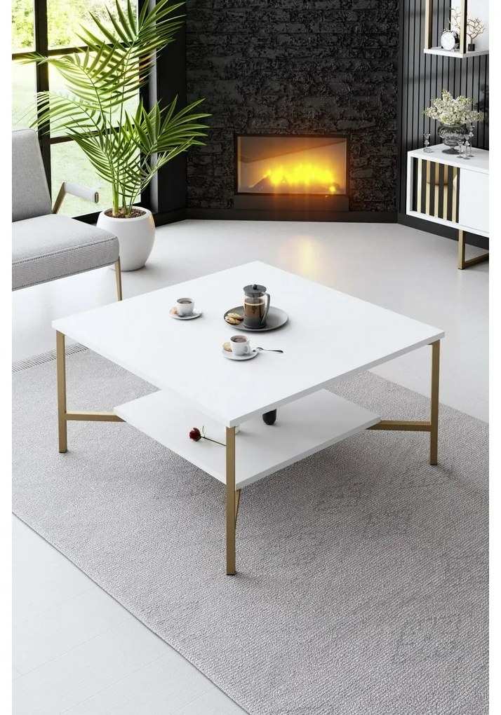 Măsuță de cafea Gold Line White
