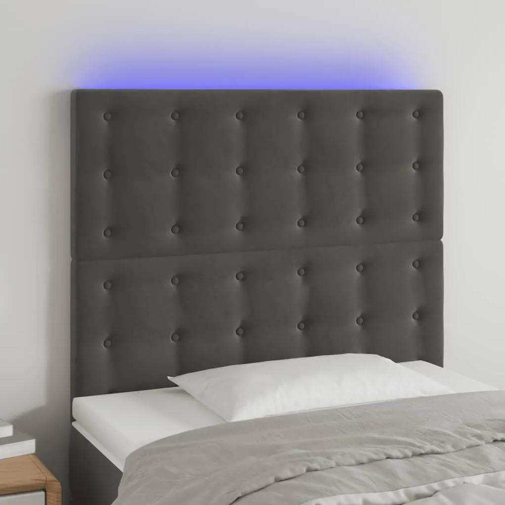 3122889 vidaXL Tăblie de pat cu LED, gri închis, 80x5x118/128 cm, catifea