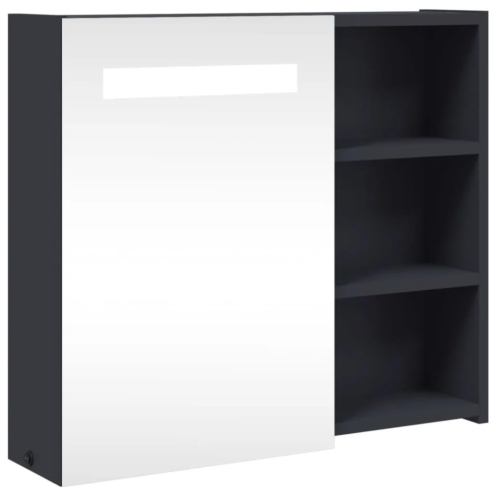 357970 vidaXL Dulap cu oglindă de baie cu lumină LED, gri, 60x13x52 cm