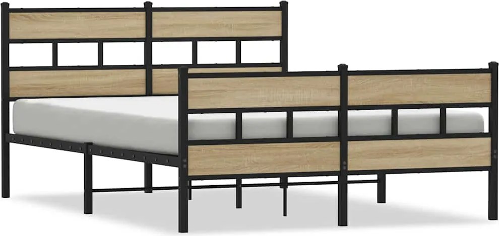vidaXL Cadru de pat metalic fără saltea, stejar sonoma, 140x190 cm