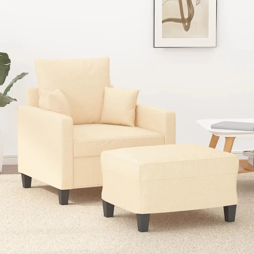 Fotoliu canapea cu taburet, crem, 60 cm, material textil