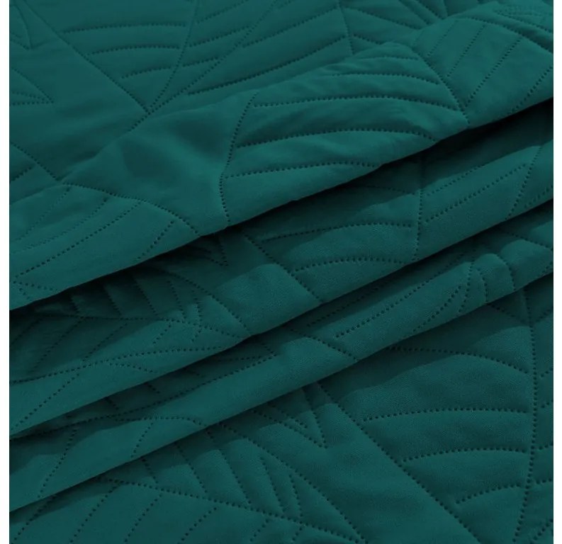 Cuvertura turcoaz pentru pat cu model LEAVES Dimensiune: 200 x 220 cm