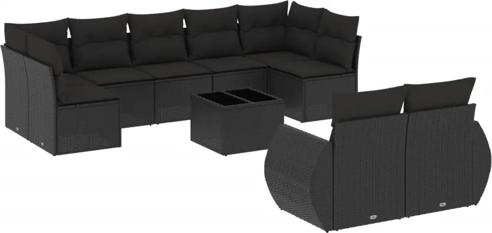 vidaXL Set canapele de grădină cu perne, 10 piese, negru, poliratan