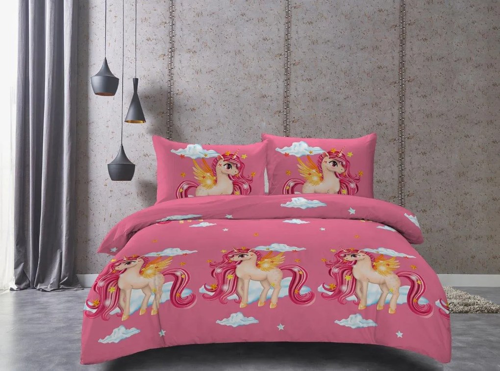 Lenjerie de pat pentru copii KONIK roz Dimensiune lenjerie de pat: 2 buc 70 x 80 cm | 160 x 200 cm