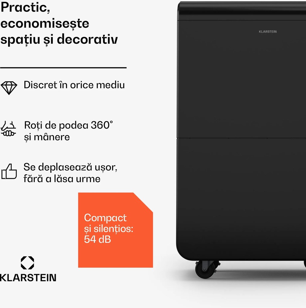 Klarstein DryFy Connect 70 dezumidificator, 70 l / zi, până la 140 m², control prin aplicație, mobil, rezervor de apă