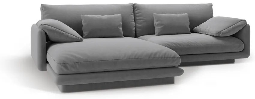 Colțar gri deschis cu tapițerie din catifea (cu colț pe partea stângă /cu șezlong) Torino – Micadoni