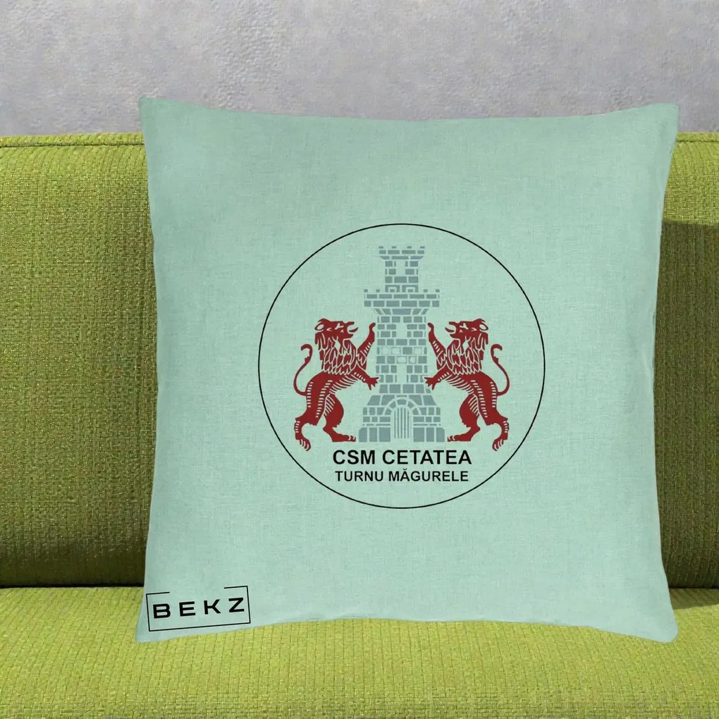Perna Personalizata CSM Cetatea Turnu Magurele Fotbal, 40x40 cm, Verde Menta, Husa Detasabila, Perna Inclusa, BEKZ®