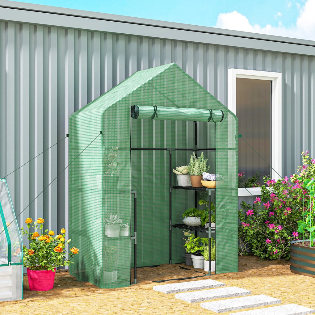 Outsunny PE impermeabil și rezistent la UV Grădină seră pentru plante cu rafturi și accesorii de montare, 142x73x195cm, verde | Aosom Romania