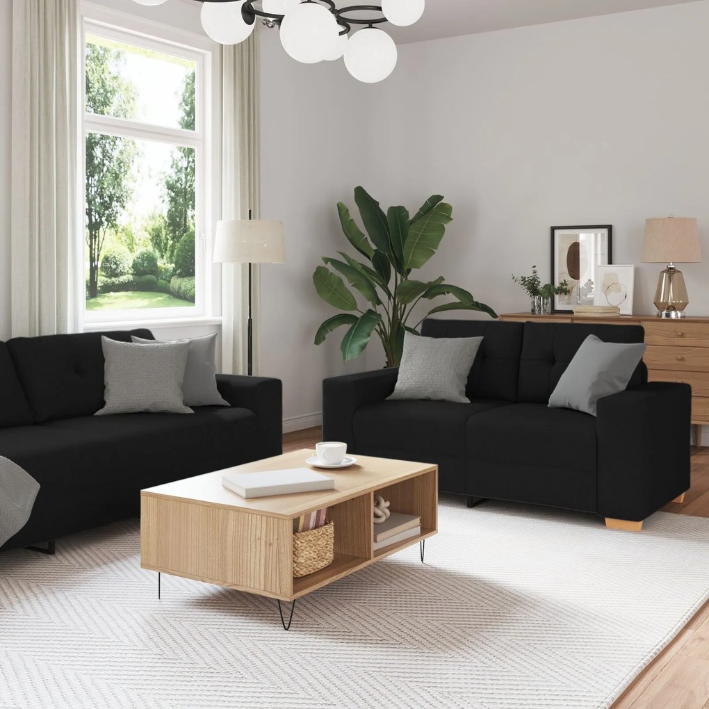 vidaXL Set canapea, 3 piese, perne negre, textil