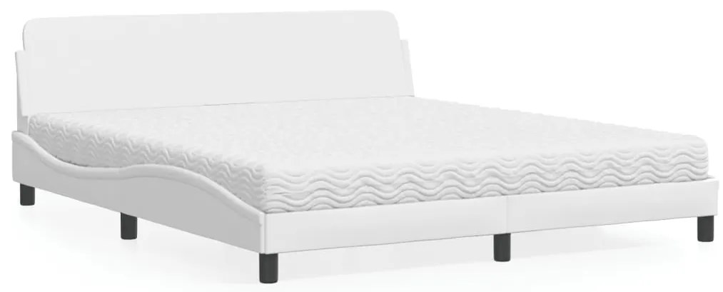 vidaXL Pat cu saltea, alb, 180x200 cm, piele ecologică