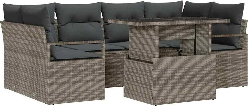vidaXL Set de canapele pentru grădină 7 pcs Gri Rattan poli