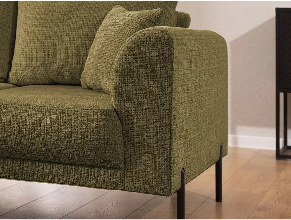 Colțar verde cu tapițerie din chenille (cu colț pe partea stângă/în formă de ”L”) Mauris – Ropez