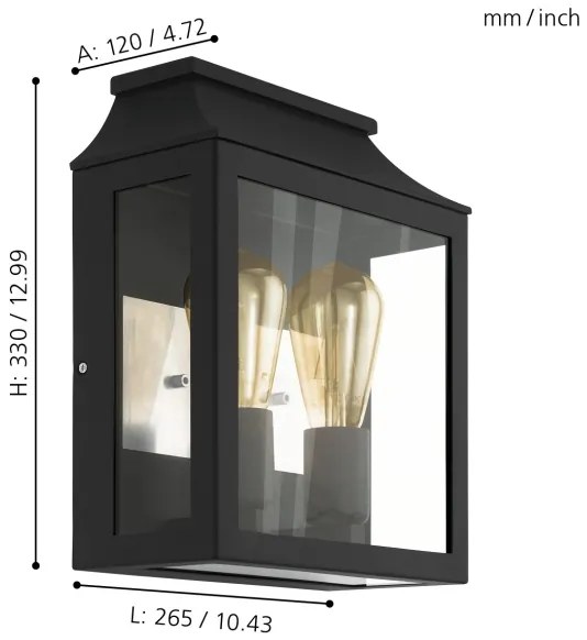 Eglo 97294 - Aplica perete exterior SONCINO 2xE27/60W/230V