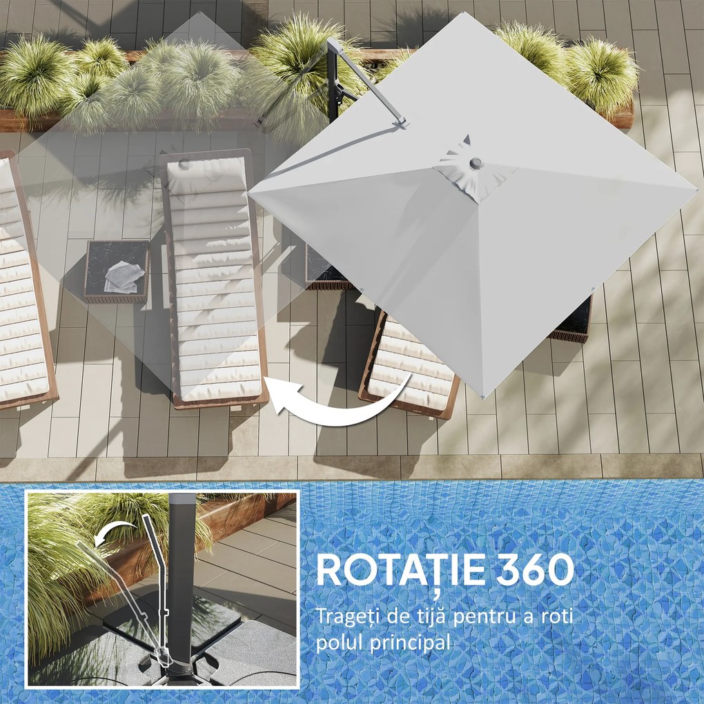Outsunny Umbrelă Suspendată 3.6x3 m Rotativă și Inclinabilă Gri Deschis | Aosom Romania