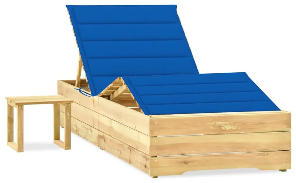 vidaXL Șezlong de grădină cu masă și pernă, lemn de pin tratat