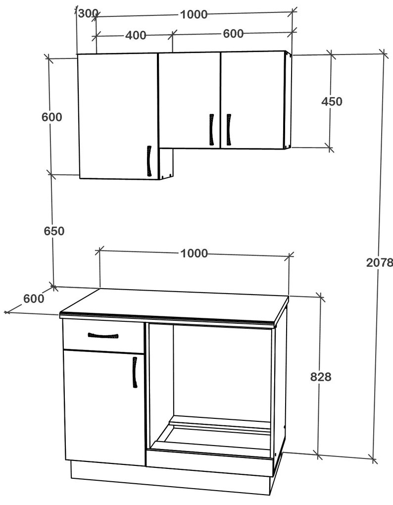 Set haaus V1, Antracit/Alb, Blat Thermo 28 mm, L 100 cm