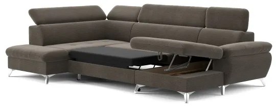 Canapea colțar extensibilă cu spațiu de depozitare CATANIA U stânga maro