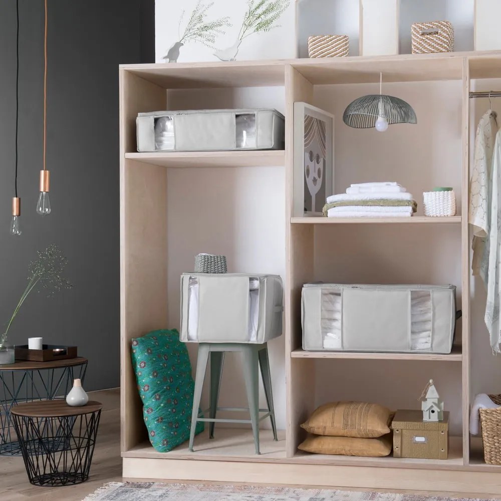 Cutie de depozitare pentru haine din material textil cu vacuum/cu pereți întăriți 56x42x33 cm Granit – Compactor