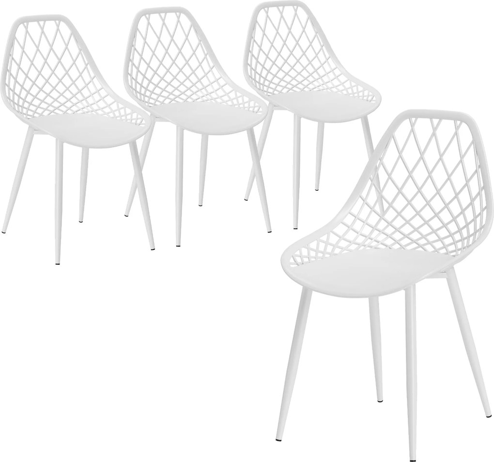 HOMCOM Set 4 Scaune Moderne cu Spătar Perforat din Plastic și Metal Alb | Aosom Romania