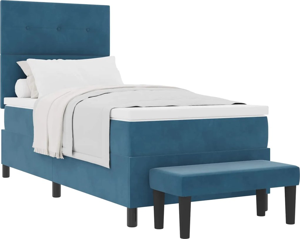 vidaXL Pat cu arcuri cu saltea Albastru închis 90 x 190 cm Catifea
