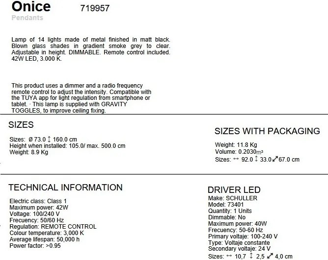 Lustra cu 14 pendule LED cu telecomanda Onice 14L