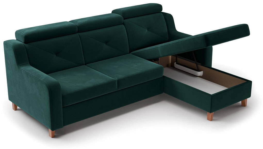 Colțar extensibil Laksaro pe dreapta - catifea verde Trinity 28