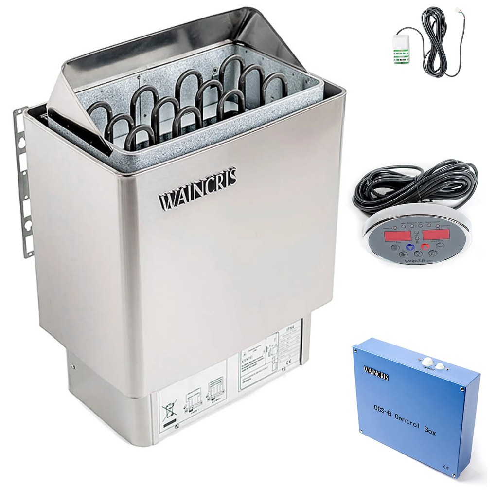 Soba inox sauna privata, incalzitor electric Waincris Lampo 6kW cu panou exterior digital WLBS60