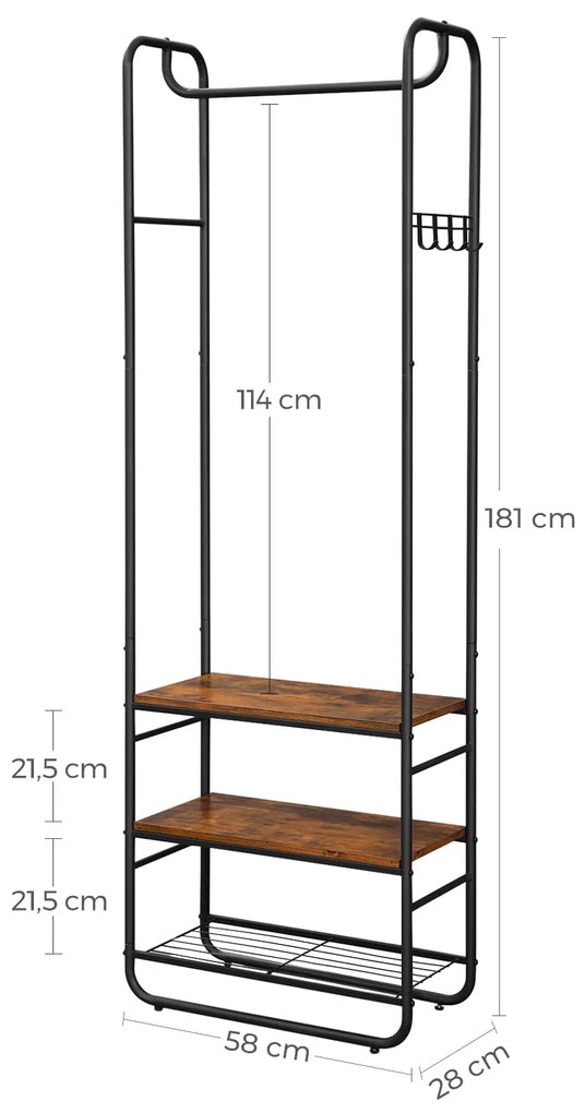 Perete de hol TAYLOR cu dulap pentru pantofi 181x58 cm, maro rustic