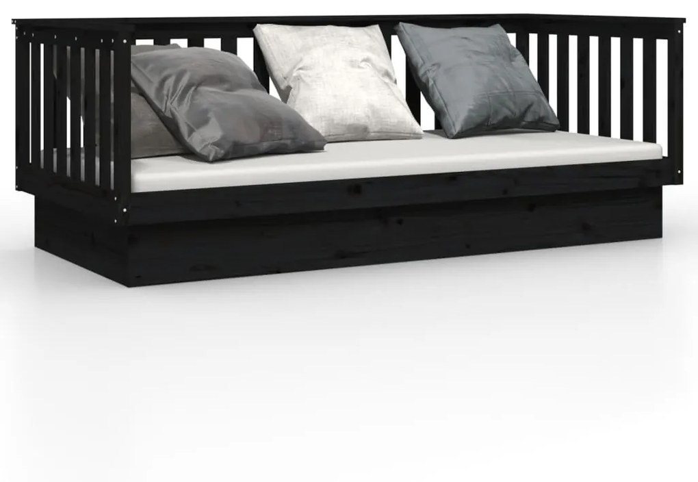821568 vidaXL Pat de zi, negru, 90x200 cm, lemn masiv de pin