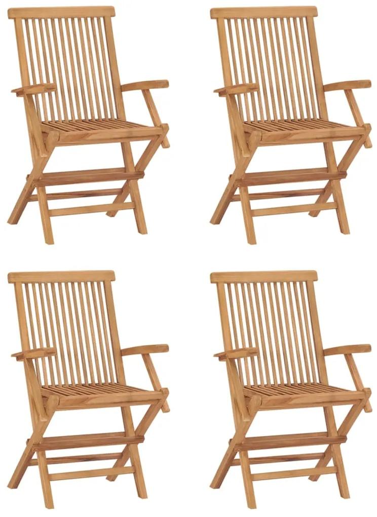 Set de mobilier de exterior pliabil, 5 piese, lemn masiv de tec Patrat, Cu cotiera  , 5