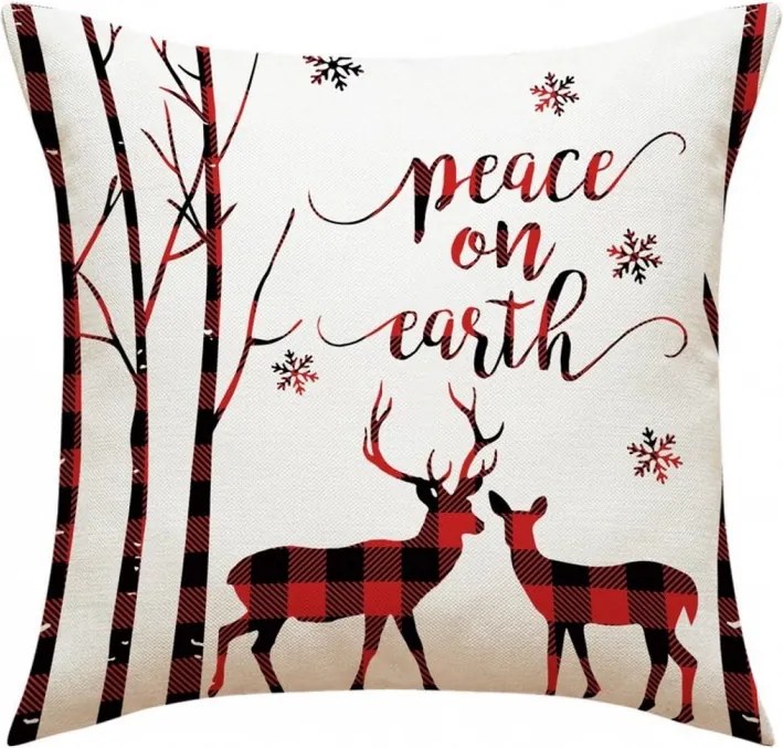 Husa de perna de Craciun PEACE ON EARTH 45x45 cm, crem
