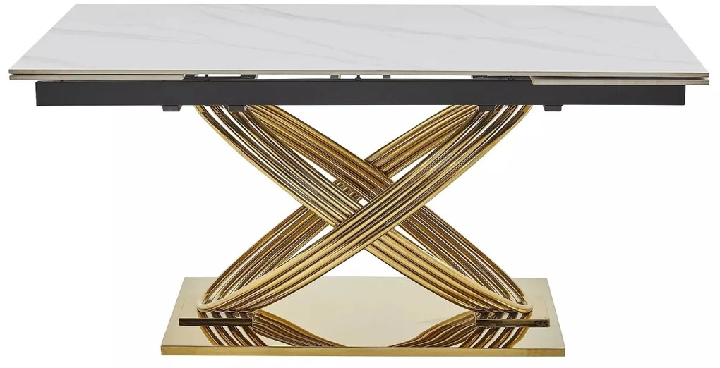 Masa extensibila Hermes II marmura alba/auriu L160-240xl90 cm