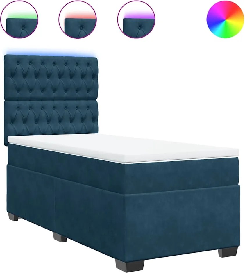 vidaXL Pat box spring cu saltea, albastru, 90x200 cm, catifea