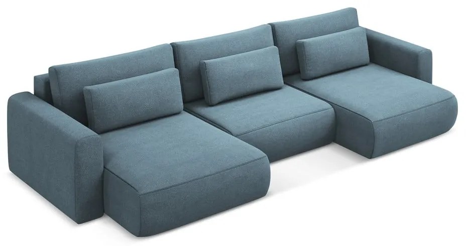 Colțar albastru deschis extensibil/cu spațiu de depozitare (în formă de "U") Kapua – Makamii