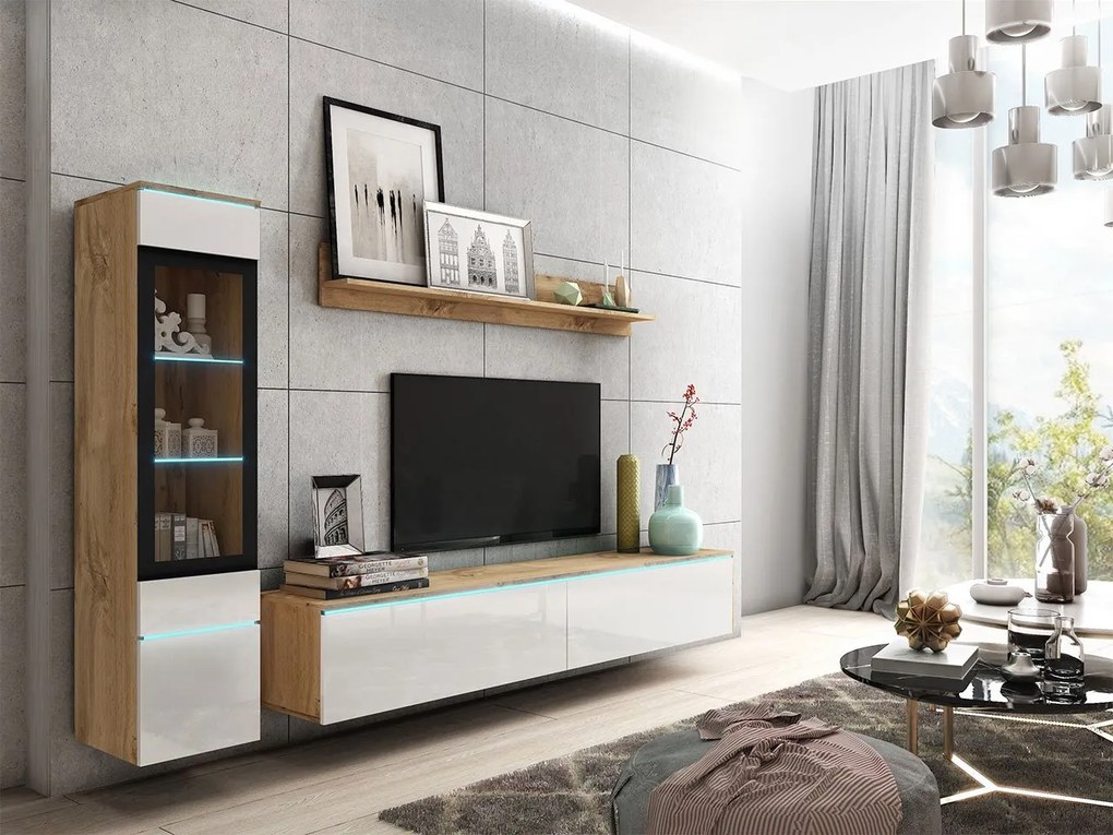 Mobilier living Selwyn I (wotan + Alb lucios ) (iluminat LED Alb). 1054035