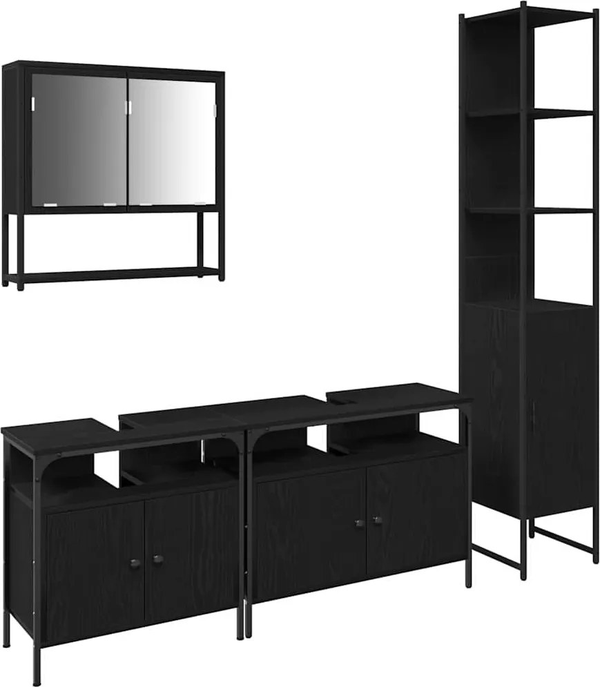 vidaXL Set de mobilier pentru baie 4 pcs Stejar negru Lemn compozit