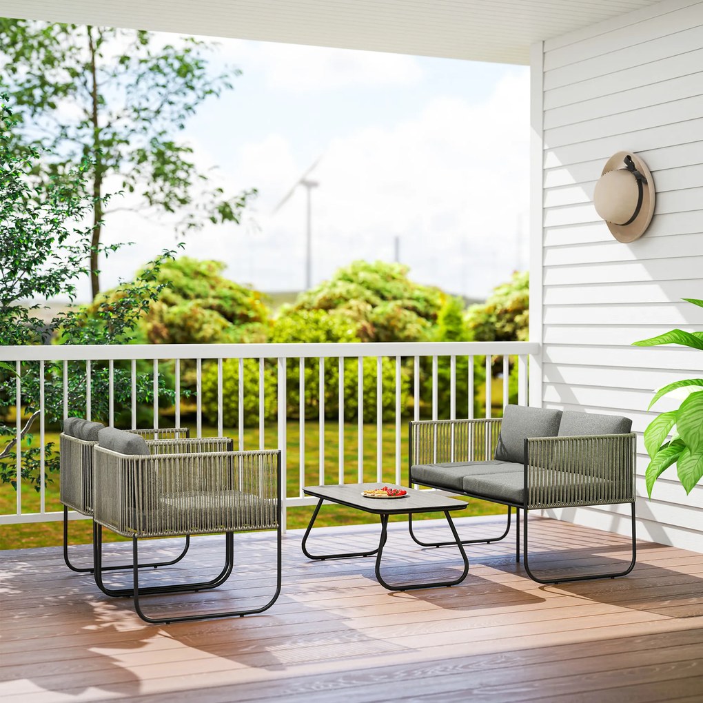 Outsunny Set de mobilier de grădină din poliratan lounge cu canapea, scaun, masă, perne rezistente la intemperii 116 x 60 x 69 cm maro + gri închis | Aosom Romania