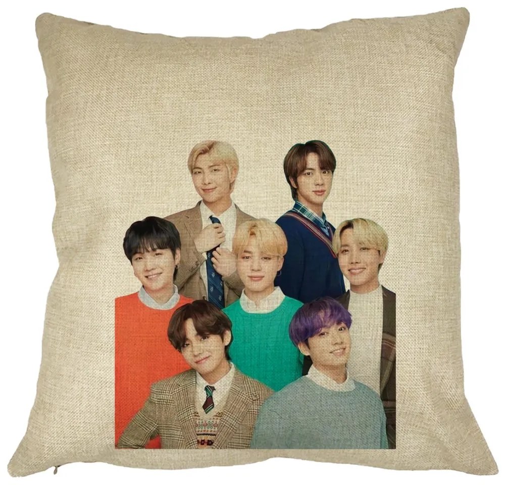 Perna Decorativa BTS Army cu Semnaturi, 40x40 cm, Husa Detasabila, Burduf