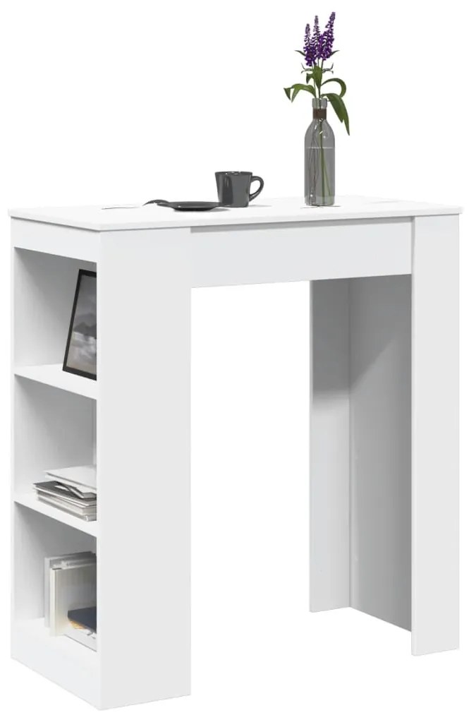 854382 vidaXL Masă de bar cu rafturi, alb, 95x47x103,5 cm, lemn prelucrat