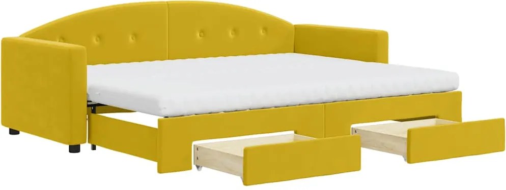 vidaXL Pat de zi cu extensie și sertare, galben, 80x200 cm, catifea