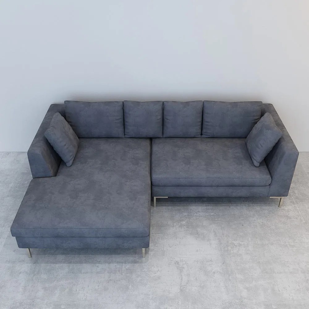 COLTAR CATIFEA LUX CONCEPT, 240X160X69 CM, CULOARE GRI INCHIS, MONTAJ DREAPTA, SEZUT SPUMA, CADRU LEMN, PICIOARE INOX, PERNE INCLUSE