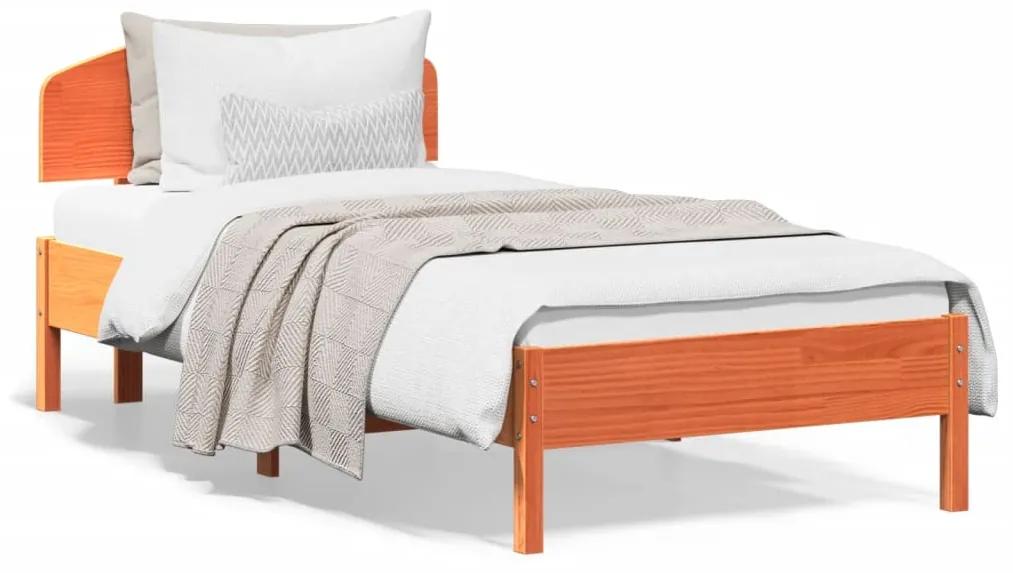 3207224 vidaXL Cadru de pat cu tăblie, maro ceruit, 90x200 cm, lemn masiv pin