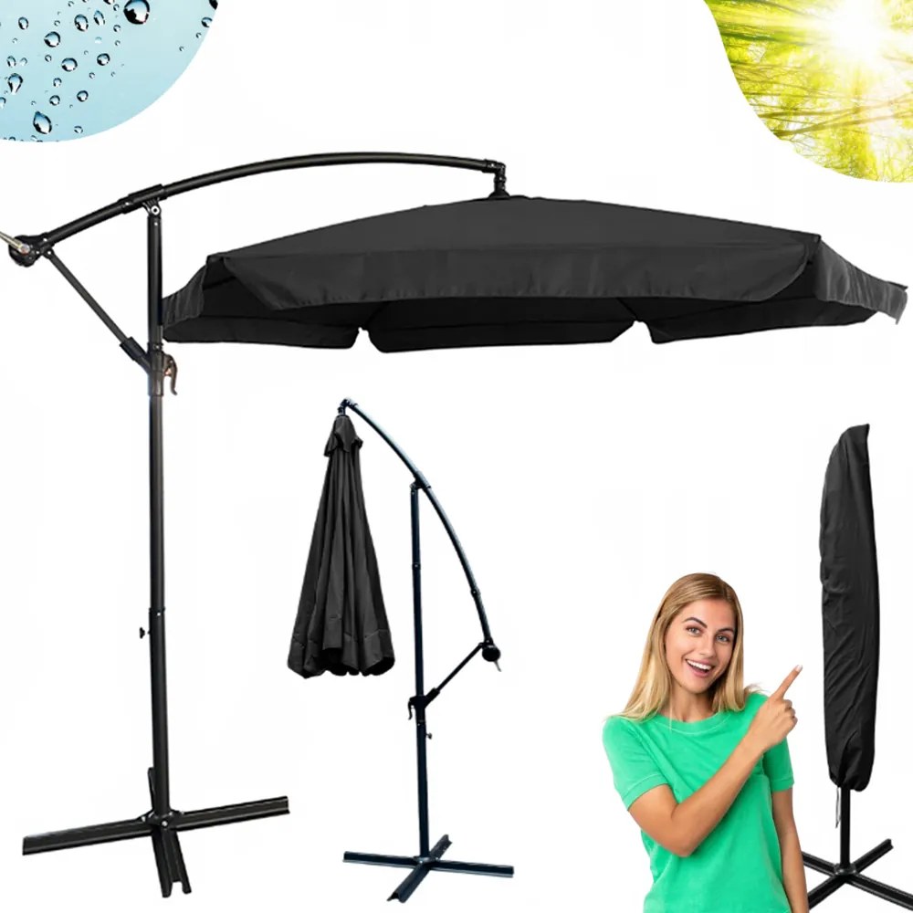 Umbrelă mare de grădină cu suport în gri închis