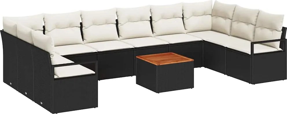 vidaXL Set de canapele pentru grădină cu pernă 11 pcs Negru poliratan