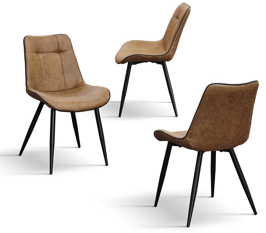 SET 4 Scaune Industry, piele ecologica ,structura metalica - MARO CAMEL