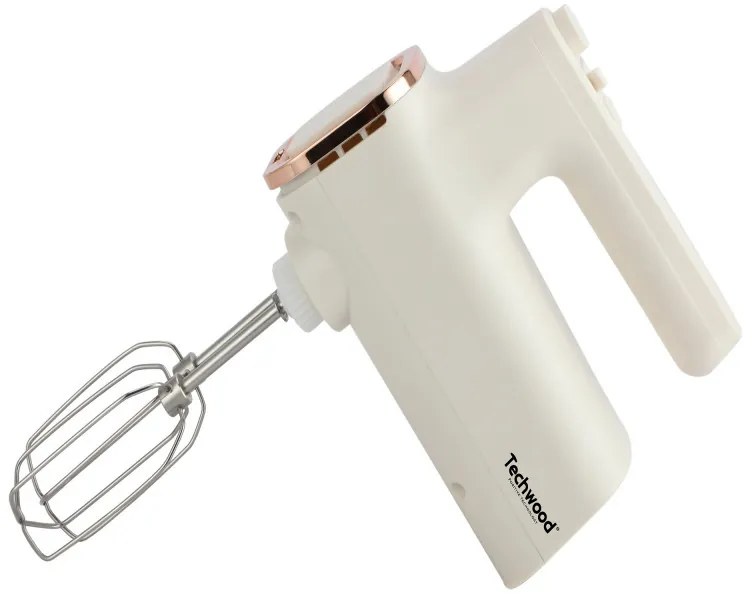 Mixer cu bol Techwood TMB-340, 500W, 6 viteze, 2x 3.5 l, Capac anti-stropire, Alb sampanie