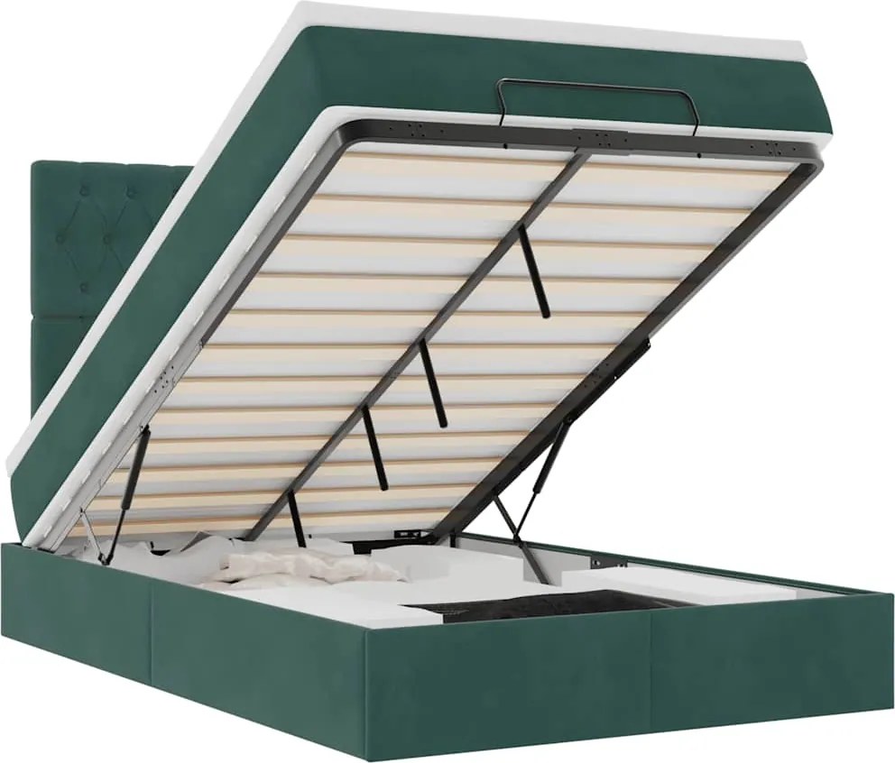 vidaXL Cadru de pat otoman cu saltele, catifea verde închis 120x190cm