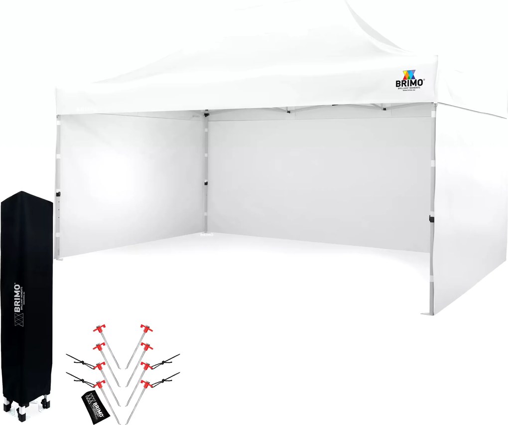 Cort de grădină 3x4,5m Oțel | Foișor pliabil rapid pentru evenimente și petreceri - cu 3 pereți - Alb