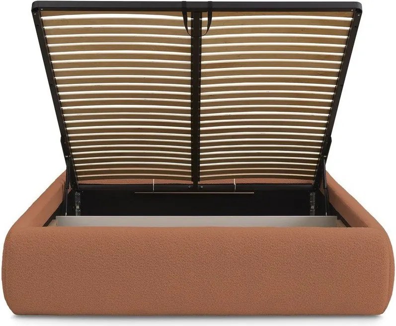 Pat matrimonial portocaliu tapițat cu spațiu de depozitare/fără tăblie cu somieră 160x200 cm Inera – Bobochic Paris